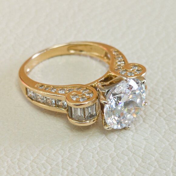 14K Gold Y2K Statement Ring with 9mm Portuguese-Cut CZ - Picture 8 of 12